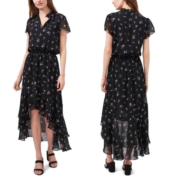 1.State Floral High Low Dress Black Woodland Calico M NWT - Picture 1 of 12